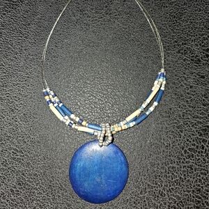 Blue Beaded Necklace With Large Pendent